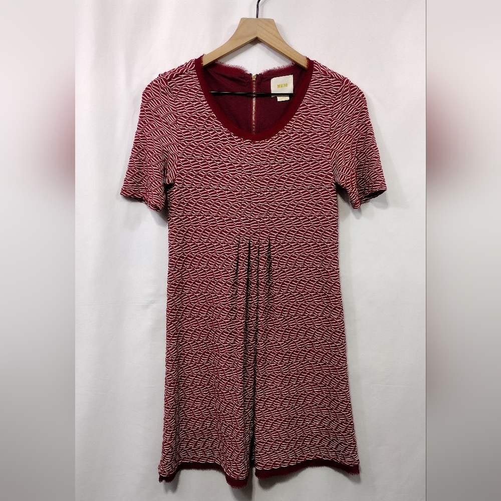 Maeve Anthropologie Wavy Textured Mini Dress Size XS Red White Preppy Academia - Picture 2 of 10